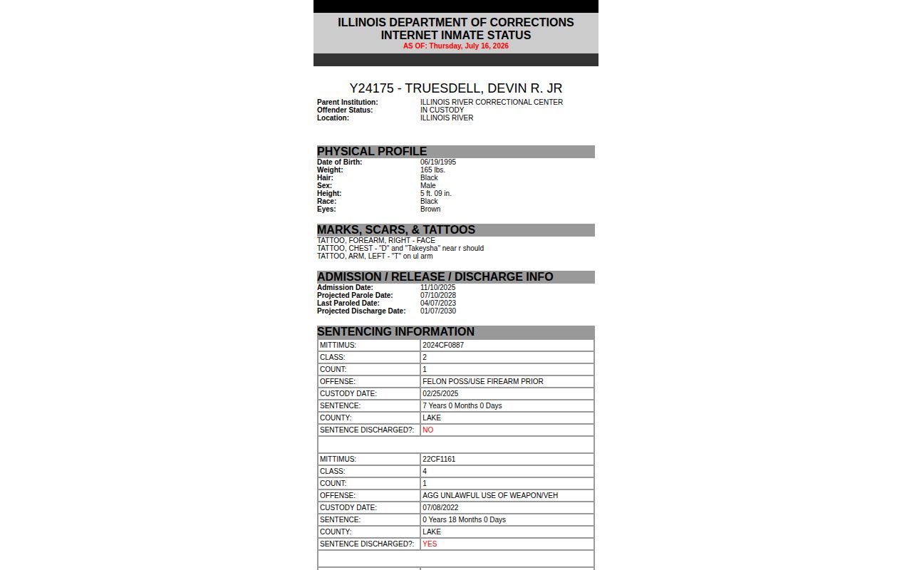 IDOC projected parole and discharge dates for Sangamon County lookup