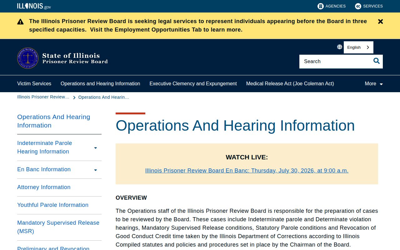 Illinois PRB hearings used for Sangamon County parole records